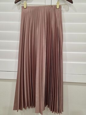 Zara Dusty Rose Pleated Satin Maxi Skirt